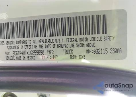 2018 Ram 2500 Tradesman 4X2 8' Box z USA, uszkodzony, nr VIN 3C6TR4HTXJG259690